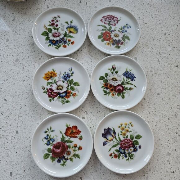 Vintage Furstenberg Porcelain 4” Floral Trinket Plate Coasters 6 Pcs W Germany - Picture 1 of 10
